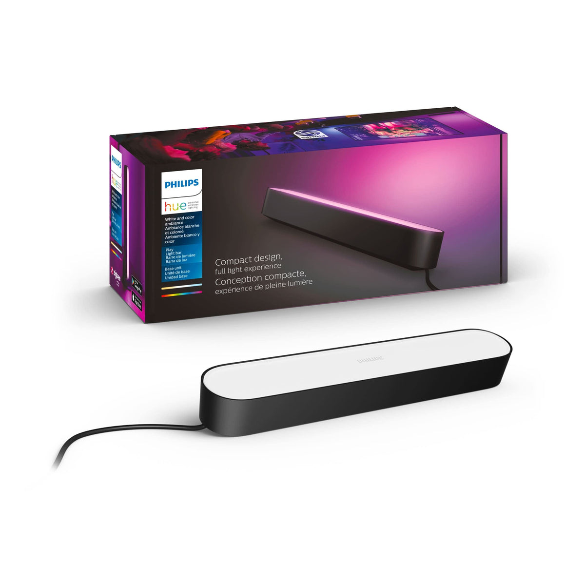 Philips Hue Play light bar on black finish front view for immersive gaming ambiance