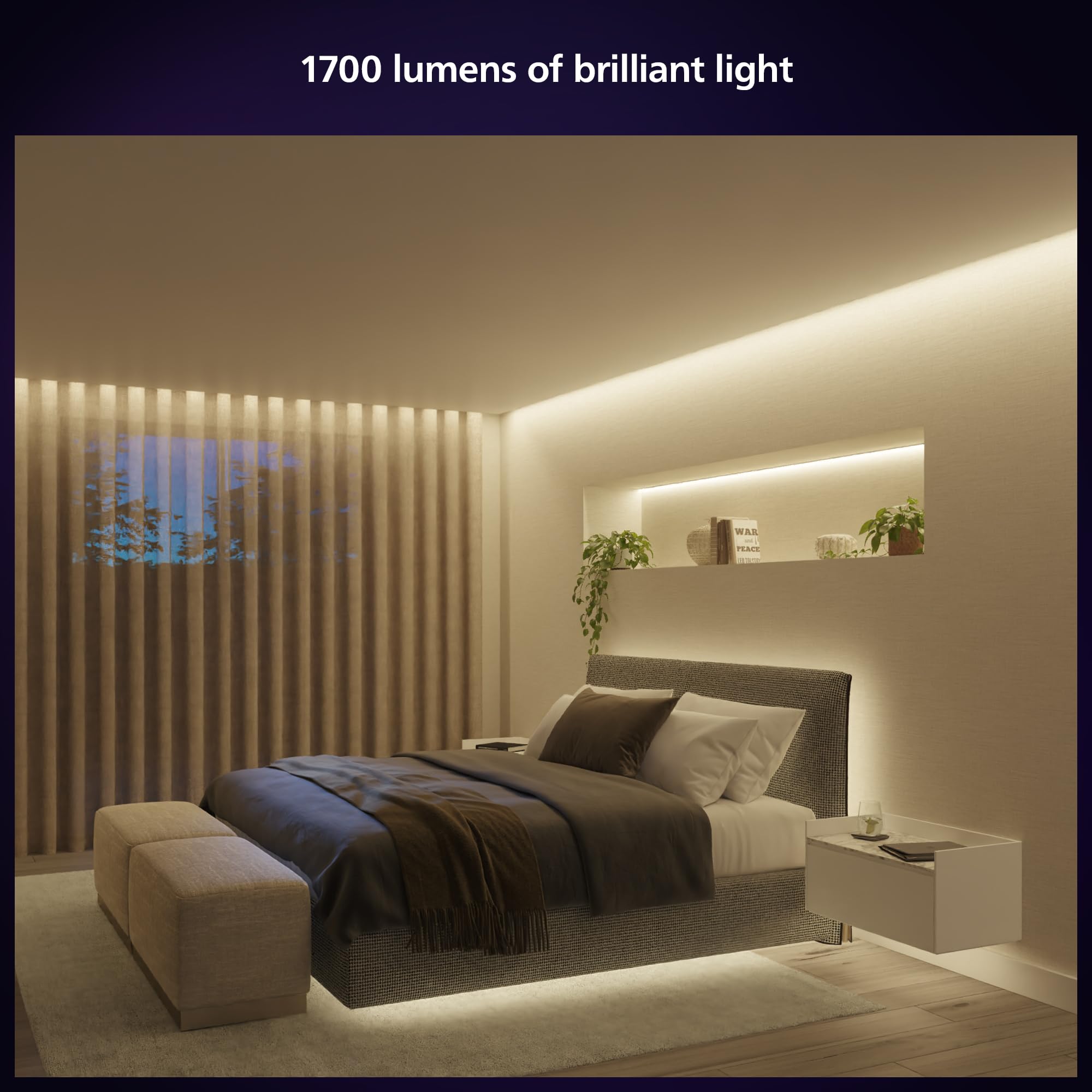 PHILIPS Hue Solo lightstrip along stairs creates safe nighttime navigation.