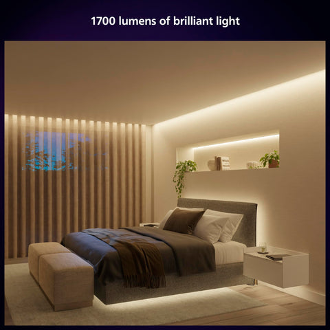 PHILIPS Hue Solo lightstrip along stairs creates safe nighttime navigation.