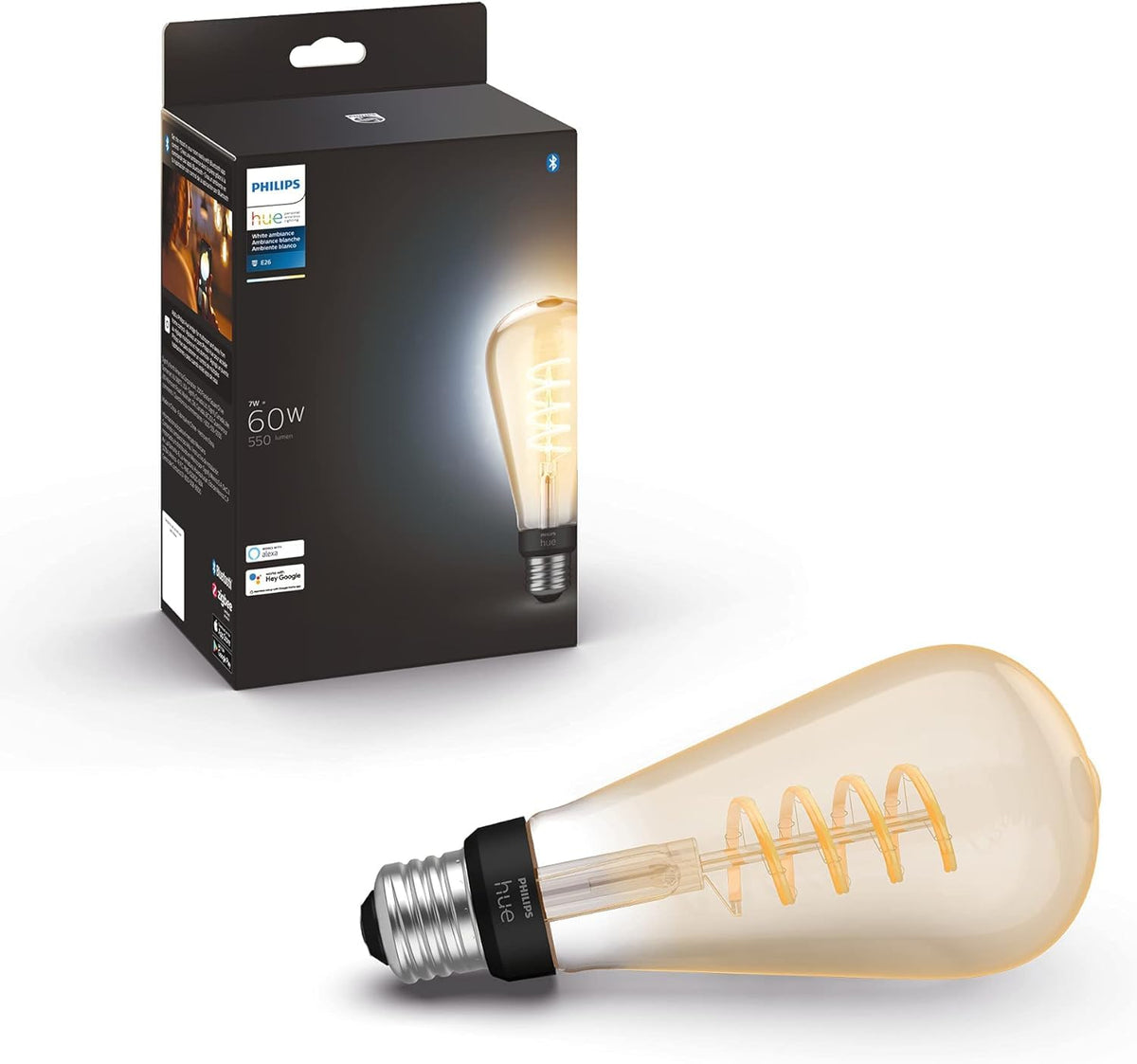 Philips Hue ST23 filament bulb in fixture offering stylish living room ambience