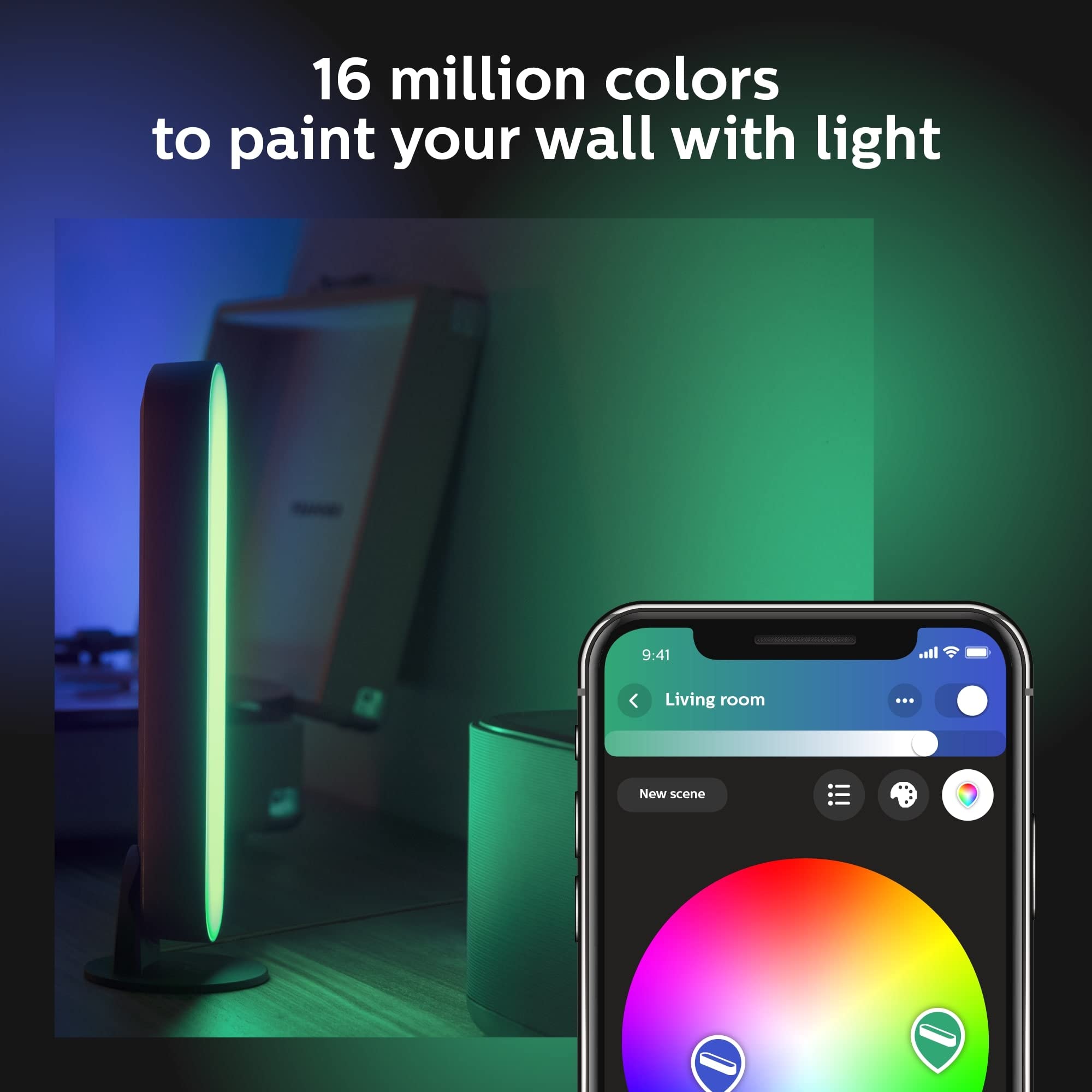 Philips Hue Sync app interface connected for music-synced lighting