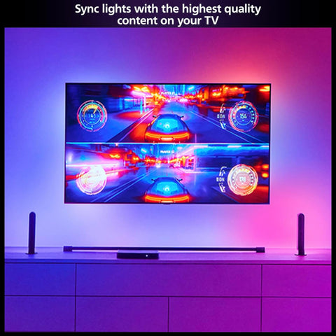 Gaming console connected to Hue Sync Box with synchronized lighting
