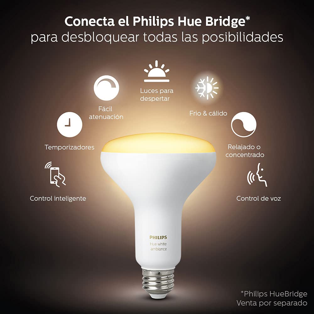 Philips Hue White Ambiance BR30 2-pack side view ideal for recessed can lighting