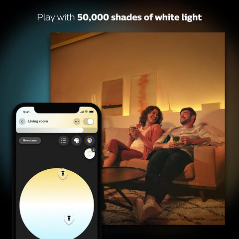 Hue White Ambiance range showing warm to cool white tones