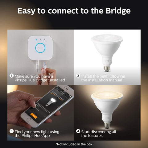 Philips Hue White PAR38 installed in a fixture for porch lighting.