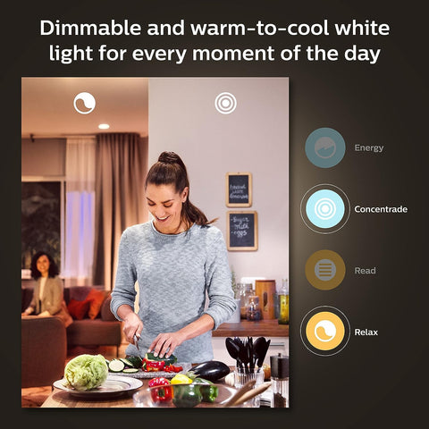 Shows the Hue system supporting up to 50 lights indoors and outdoors