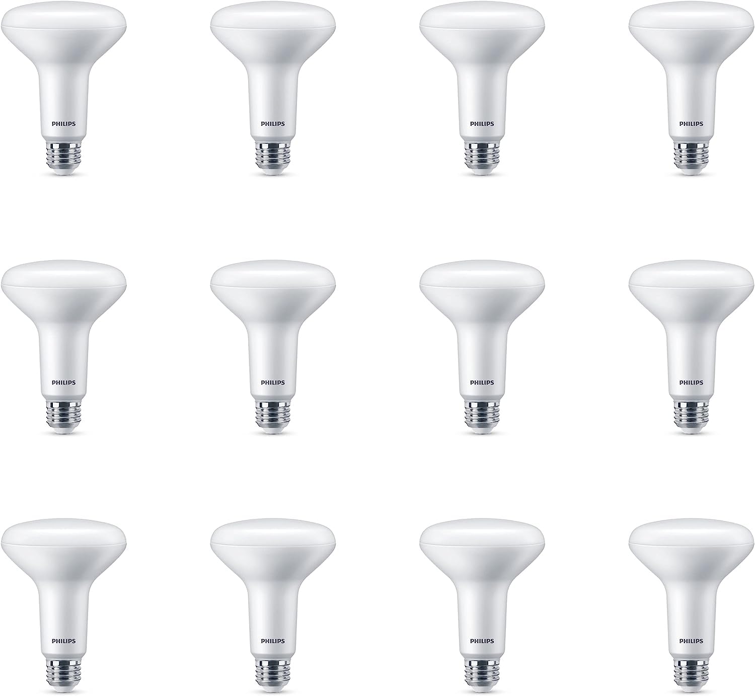 Philips LED BR30 65W soft white 12-pack bulbs for energy-efficient ambient lighting.