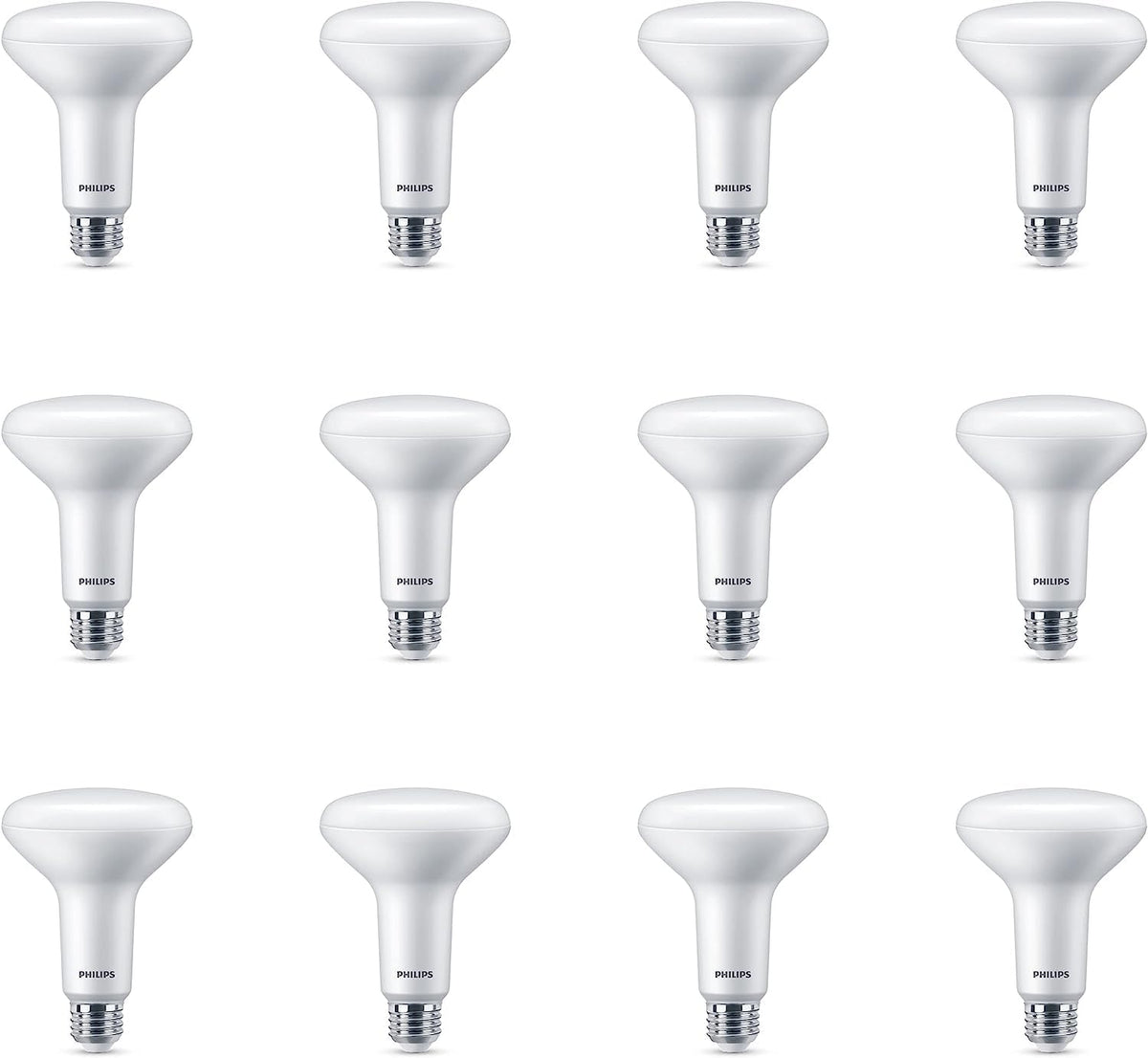 Philips LED BR30 65W soft white 12-pack bulbs for energy-efficient ambient lighting.