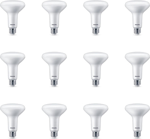 Philips LED BR30 65W soft white 12-pack bulbs for energy-efficient ambient lighting.