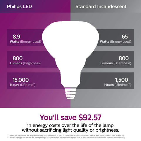 Philips LED BR40 with E26 base for standard socket compatibility.