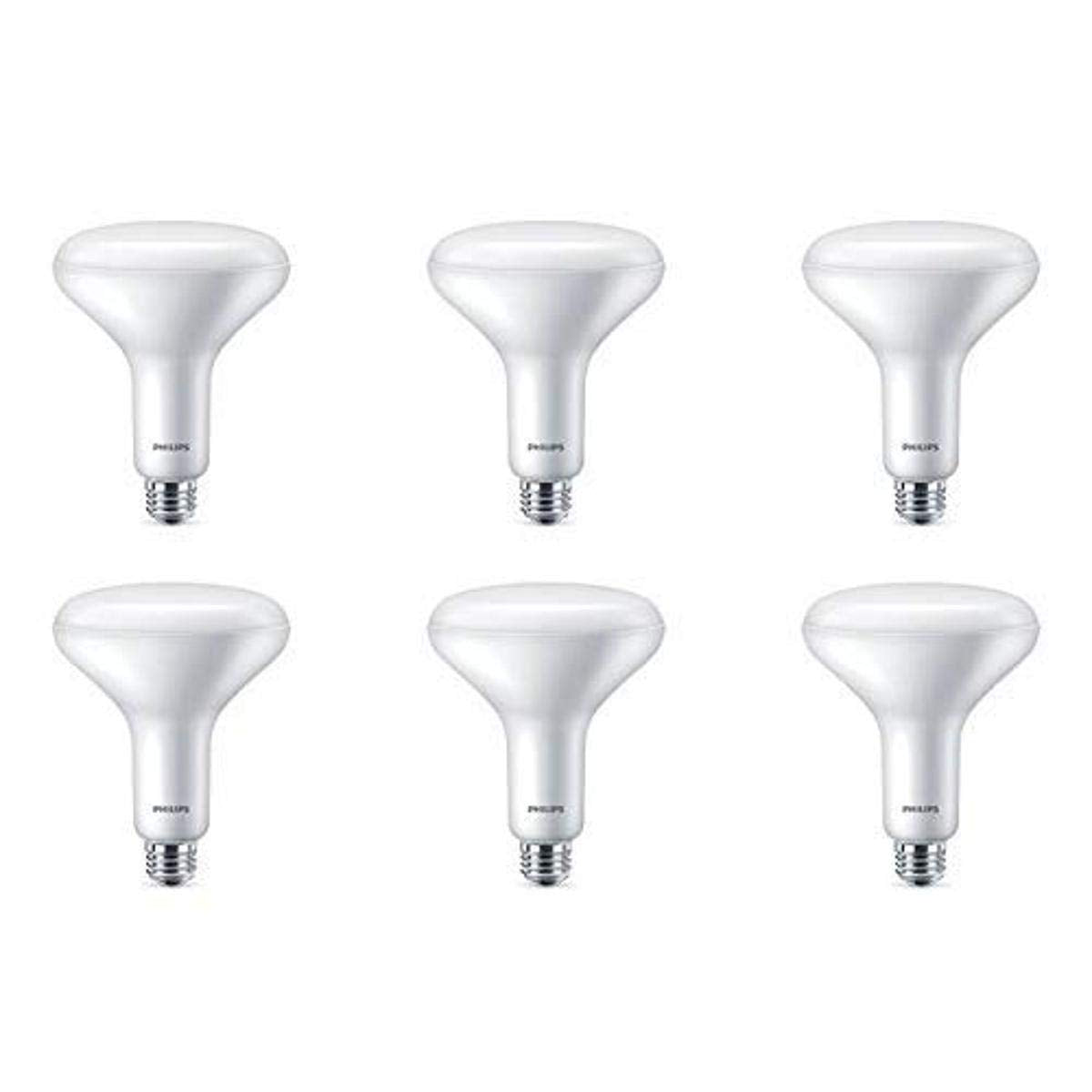Philips LED BR40 dimmable bulb closeup showing energy efficiency for task lighting.
