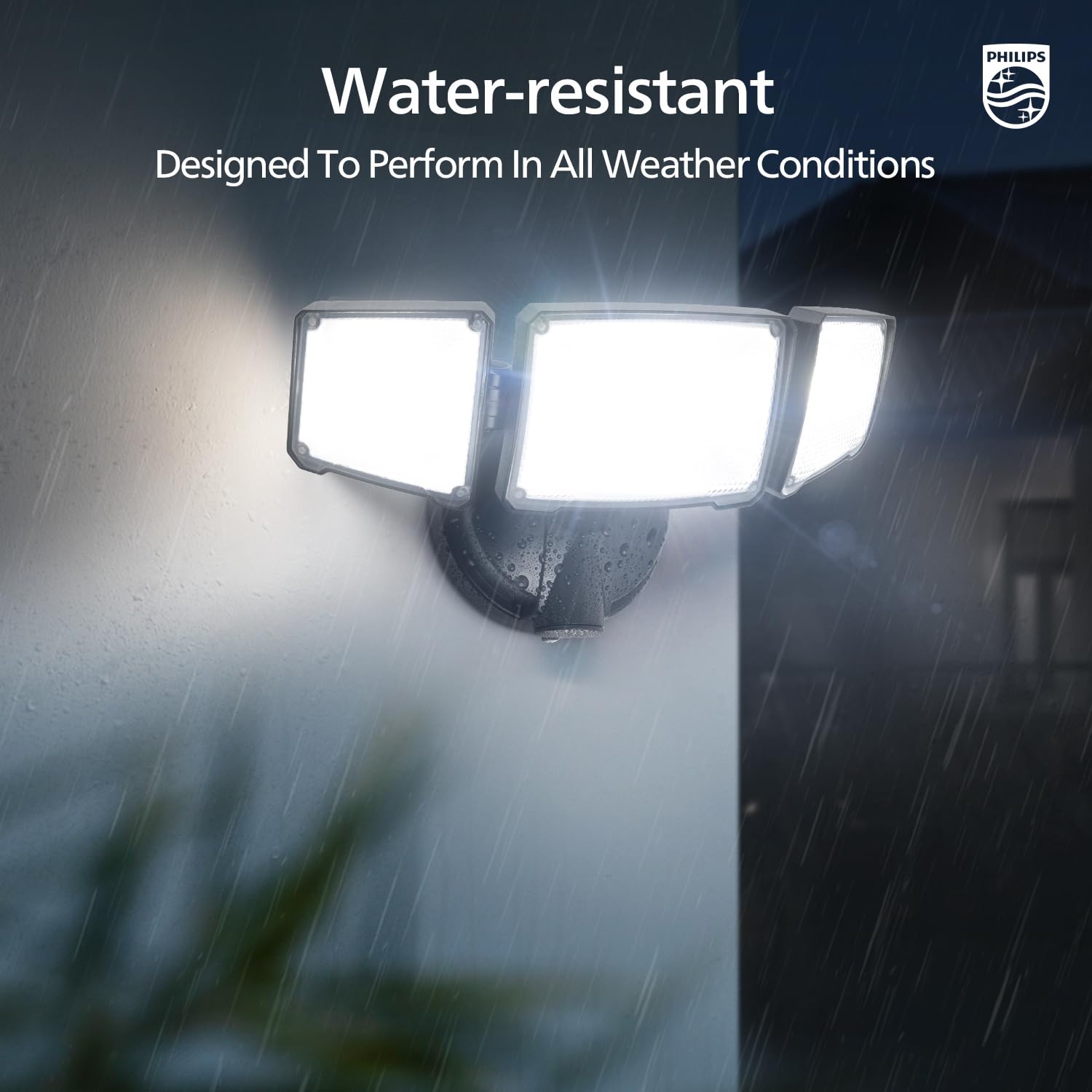 Philips outdoor flood light arrives with mounting hardware for easy setup.