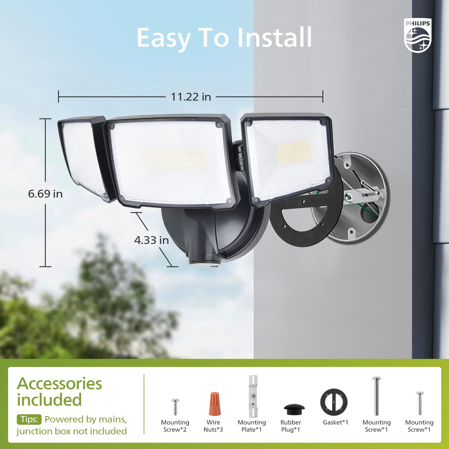 Philips three-head design provides wide coverage for safety.