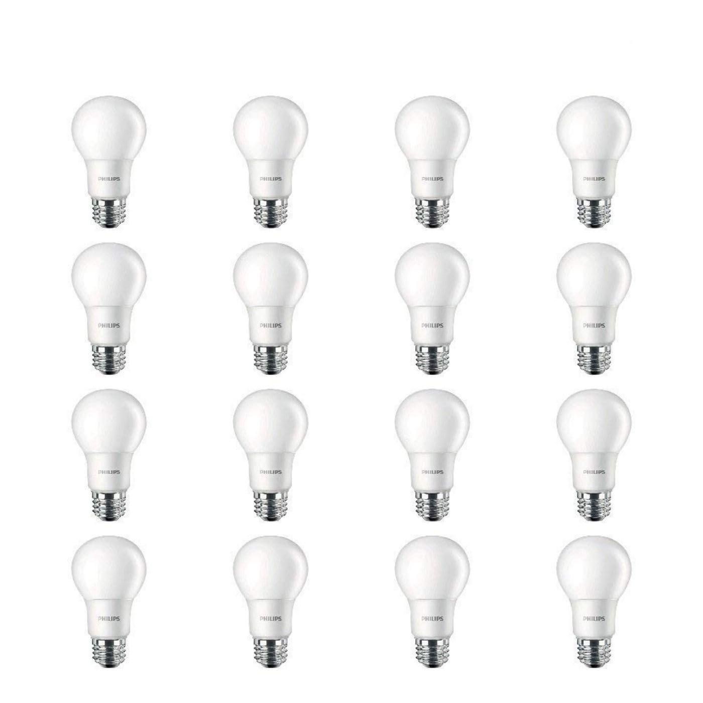 Philips LED frosted A19 bulb in packaging showcases energy efficiency and a classic look.