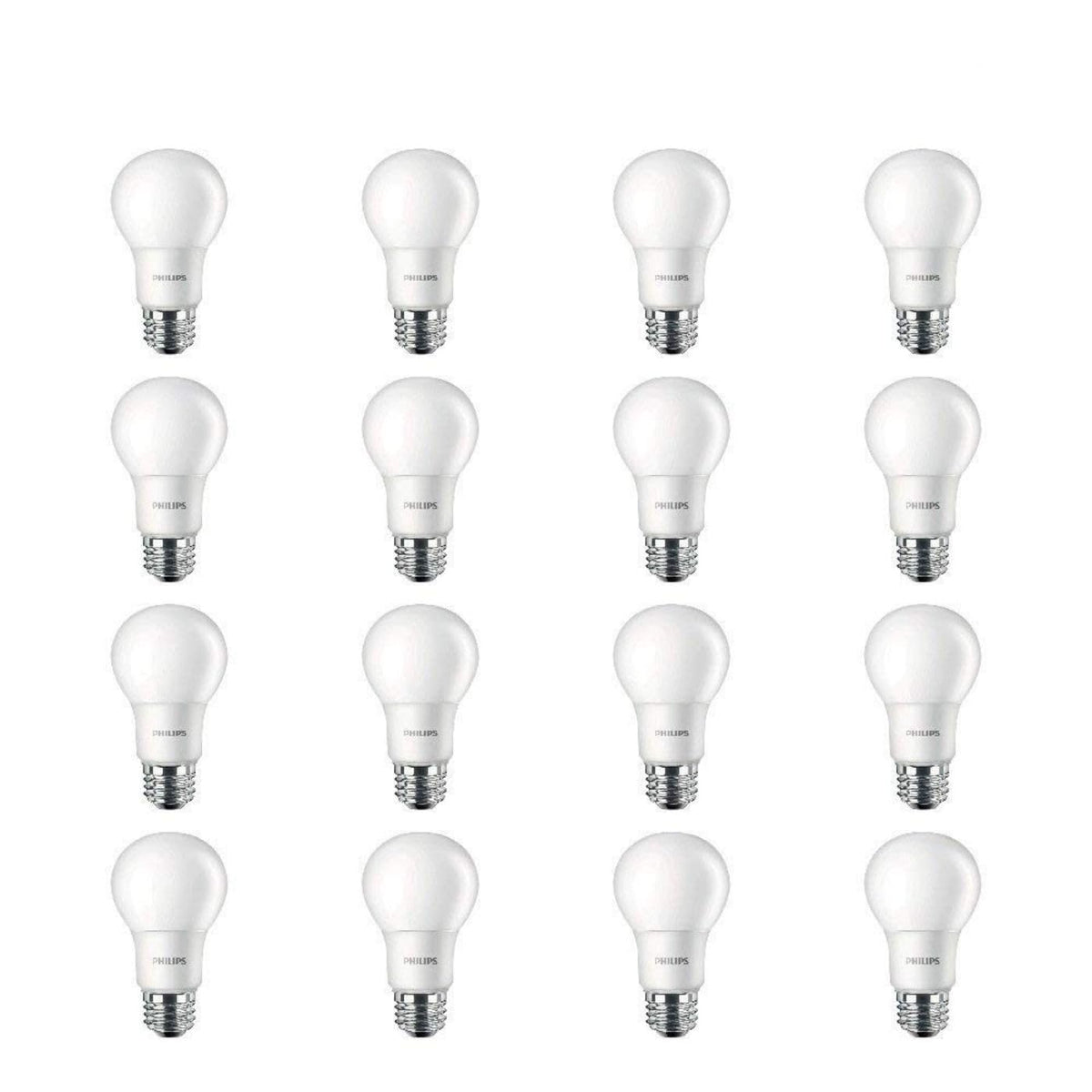 Philips LED frosted A19 bulb in packaging showcases energy efficiency and a classic look.