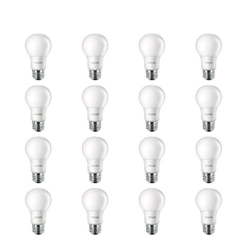 Philips LED frosted A19 bulb in packaging showcases energy efficiency and a classic look.