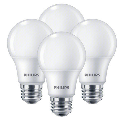 Philips LED frosted dimmable A19 bulb for indoor spaces with warm glow and energy efficiency.
