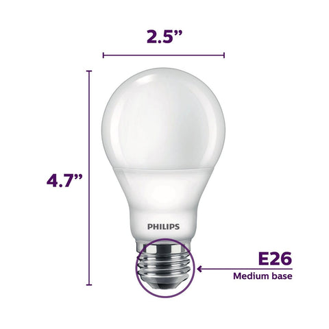 Philips LED long-life A19 up to 15,000 hours reduces replacements.
