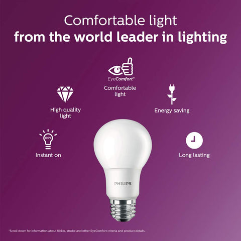 Philips LED non-dimmable frosted A19 ensuring steady ambient lighting.