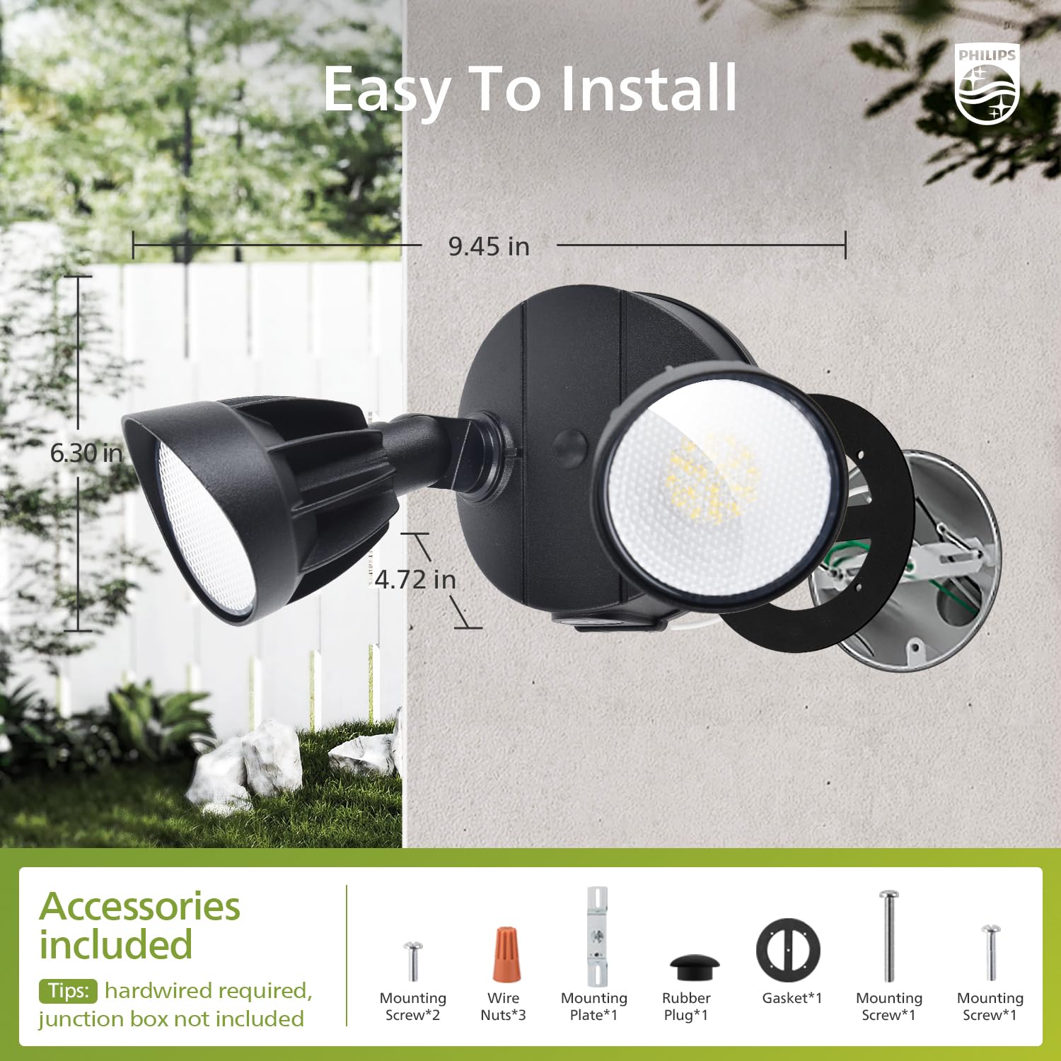 Philips easy-install outdoor light simplifies wall mounting and wiring.
