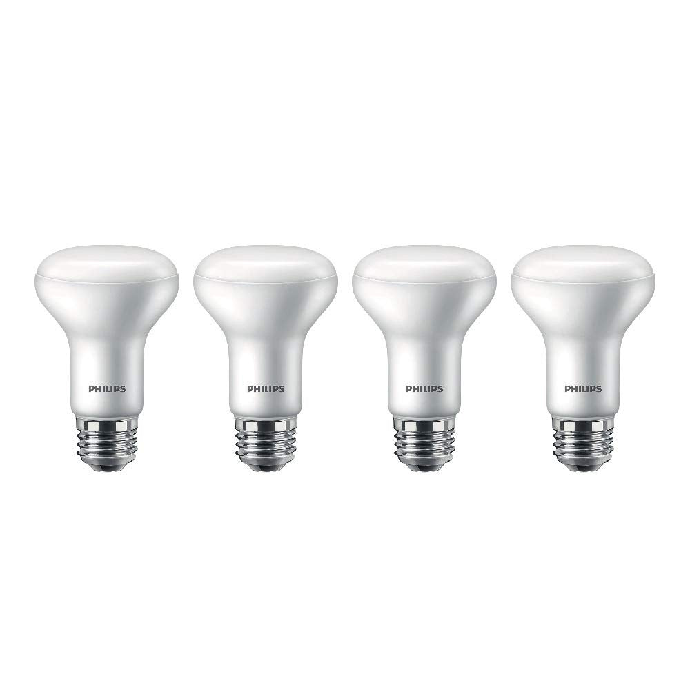 Philips R20 LED flood light 4-pack package demonstrates energy-efficient soft white lighting.