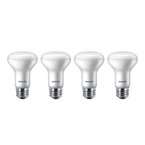 Philips R20 LED flood light 4-pack package demonstrates energy-efficient soft white lighting.