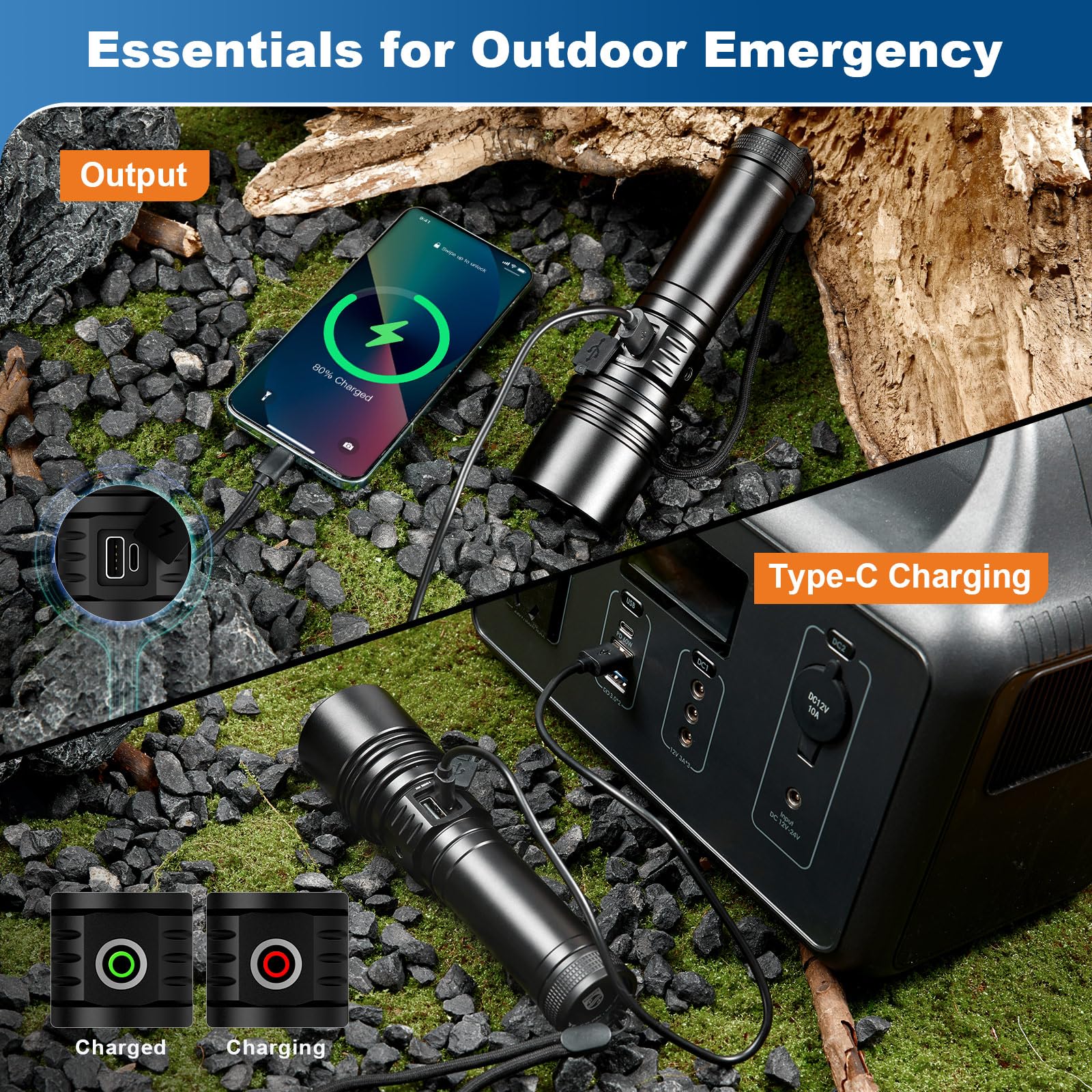 Philips Type-C charging port powering the flashlight
