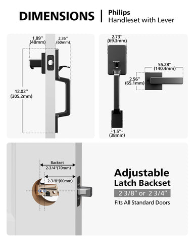 Philips reversible lever design fits left- or right-handed doors.