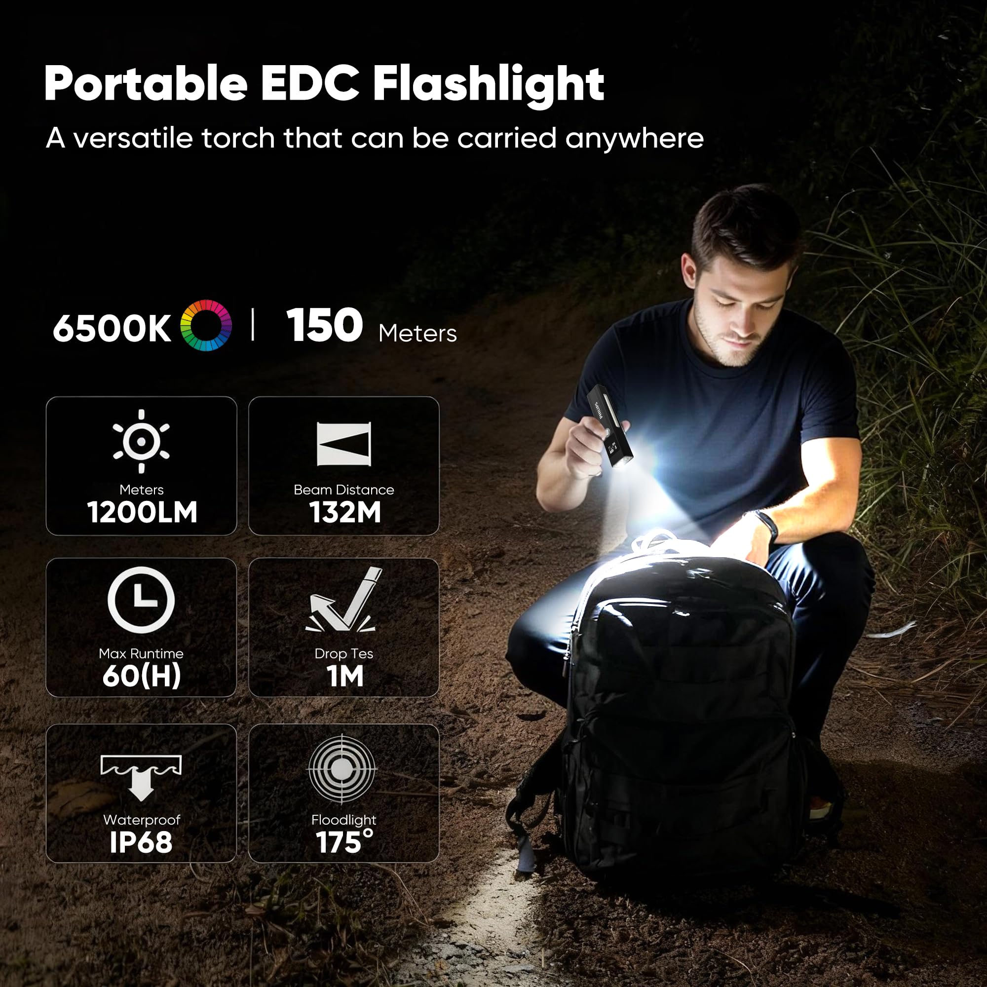 Philips SFL6256 portable pocket flashlight fits in packs and cars.