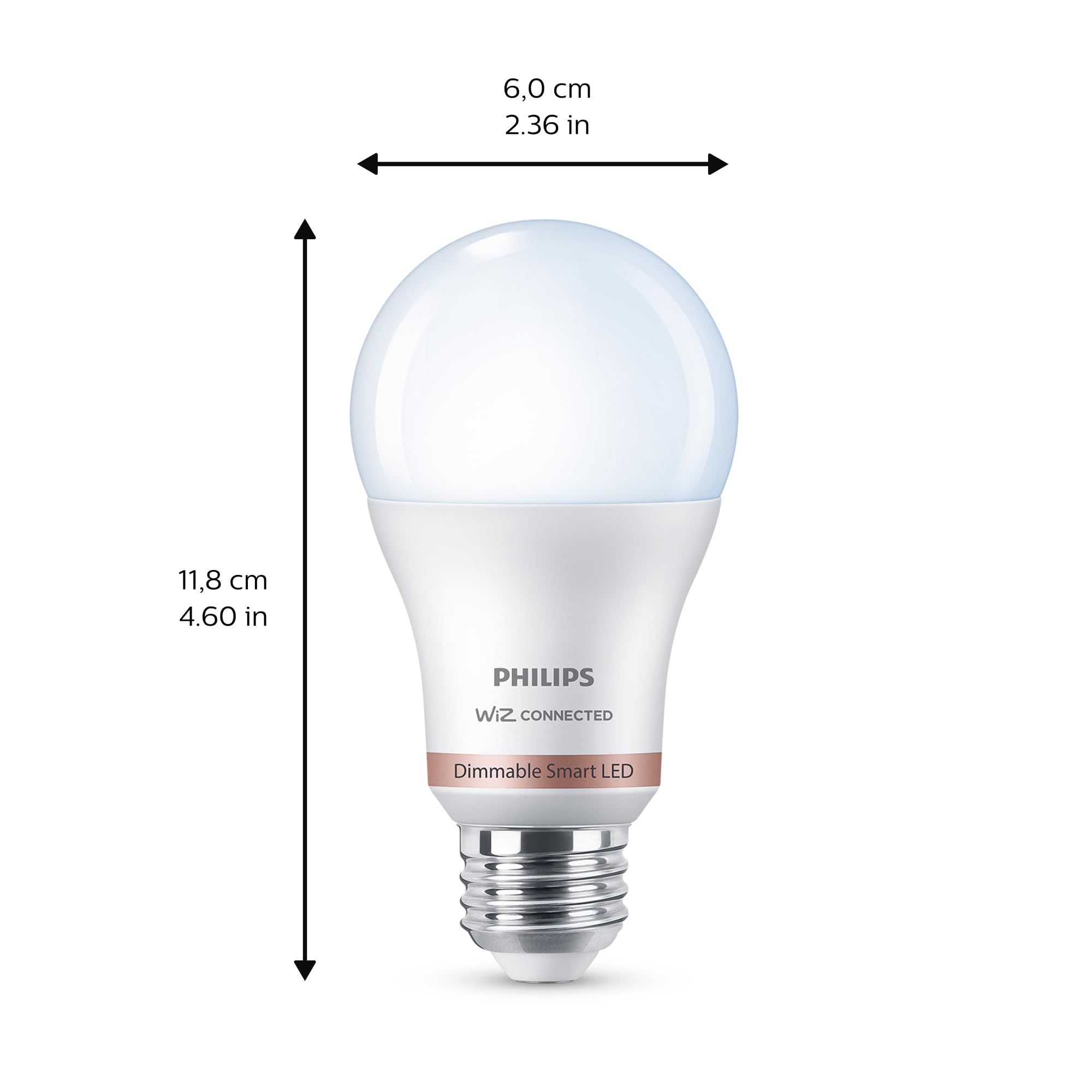 Philips Smart 60W A19 daylight bulb close-up with E26 base ideal for easy retrofit.