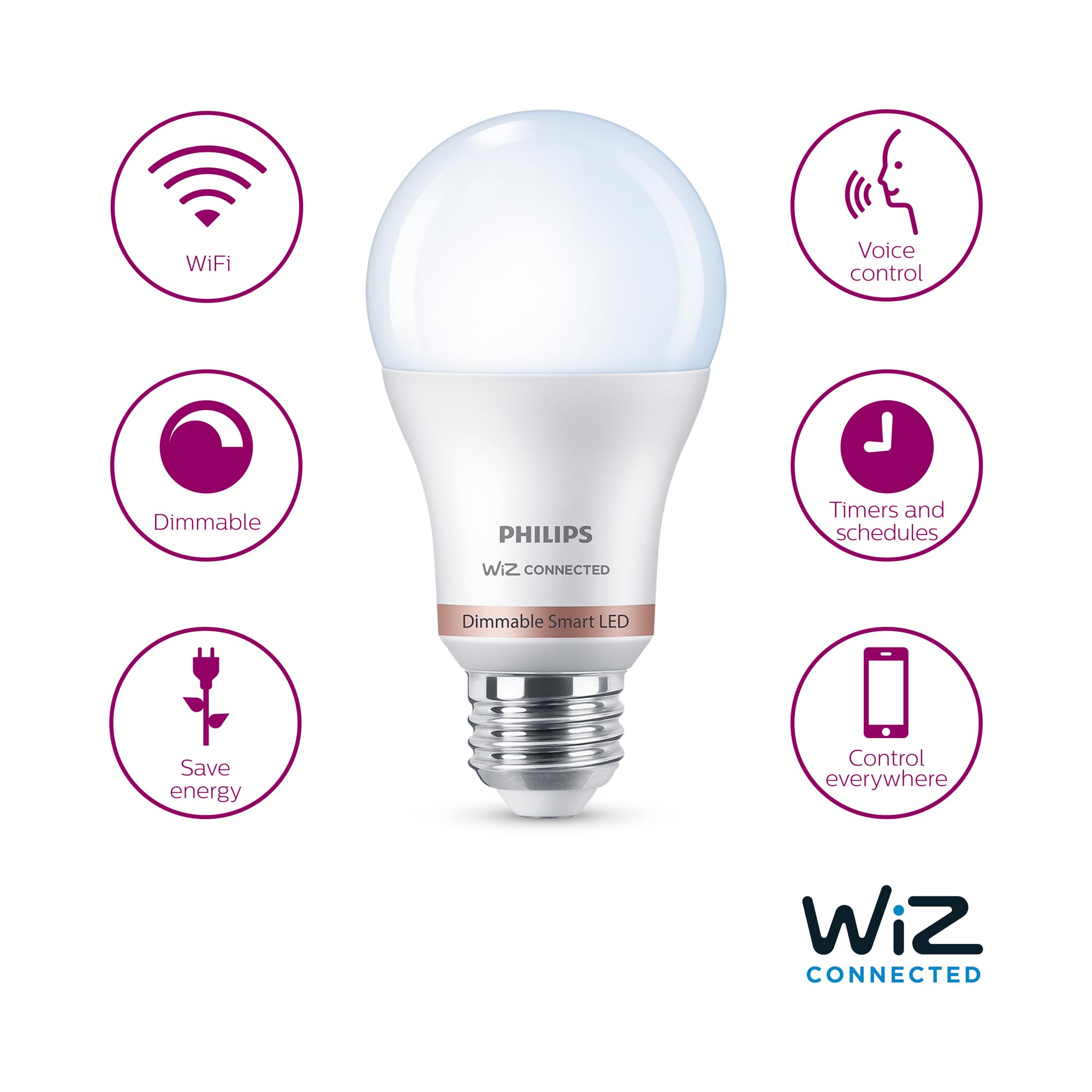 Philips Smart 60W A19 daylight bulb in lamp delivering ambient daylight.