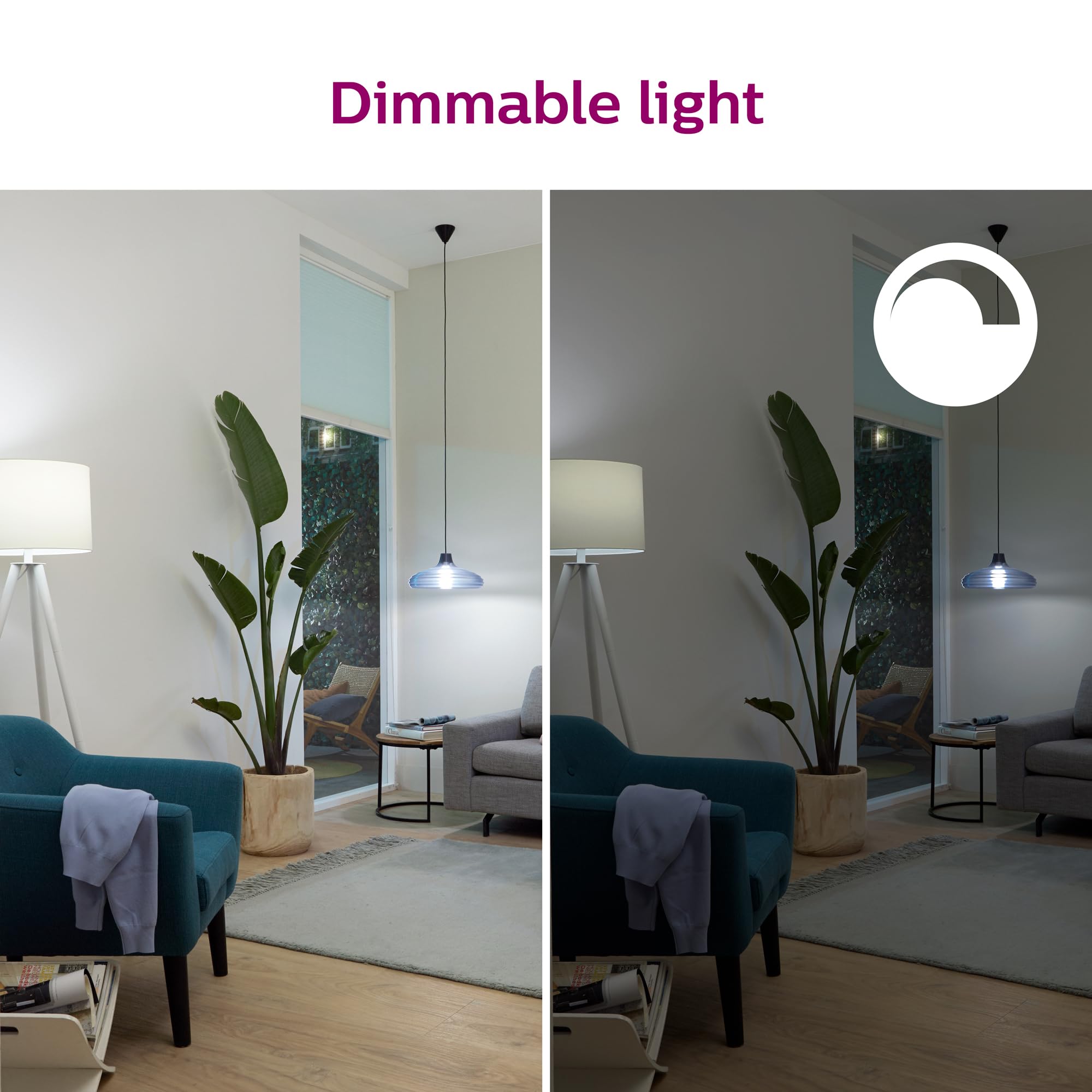 Philips Smart 60W A19 daylight bulb featuring voice control readiness.
