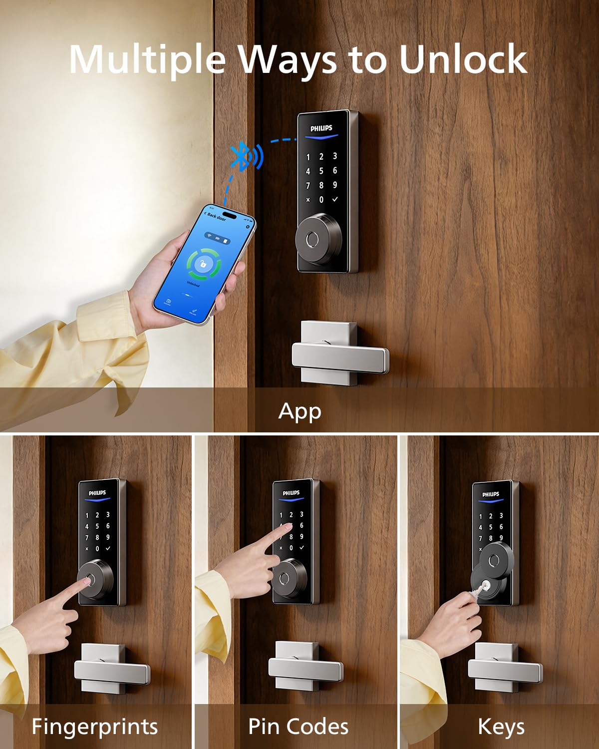 Philips Smart Lock app control shown on smartphone for access management