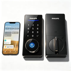 Philips Smart Lock on a front door with touchscreen for quick entry.