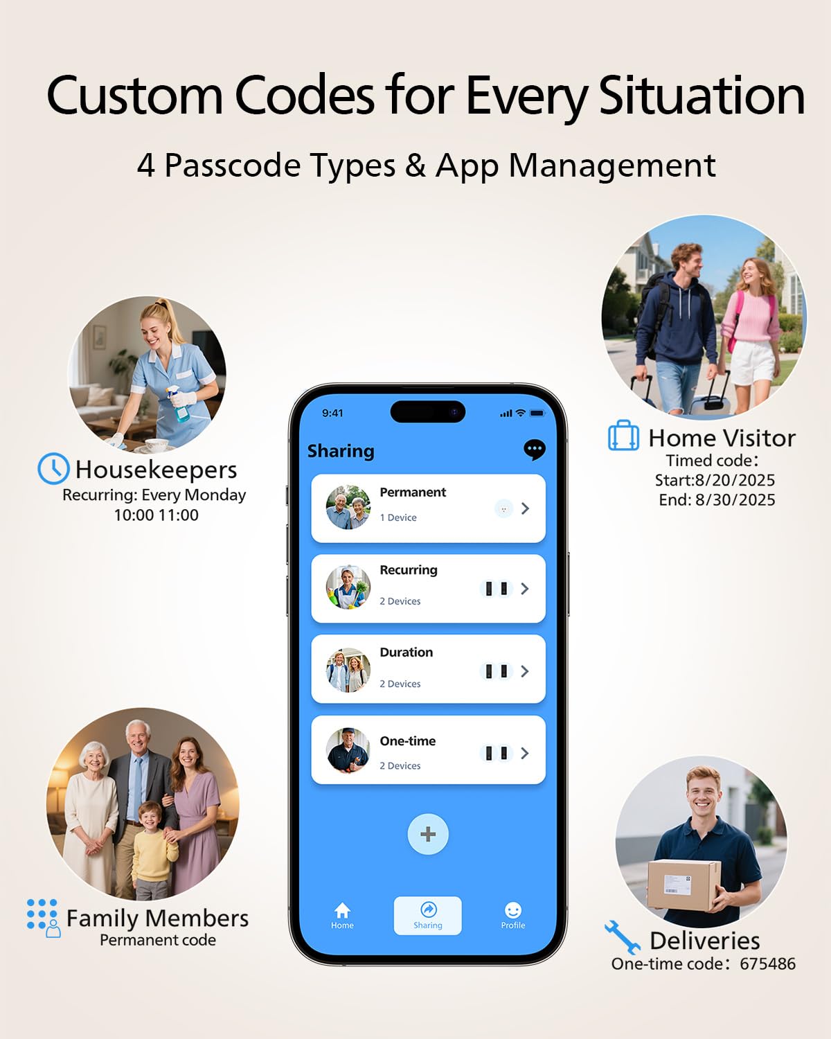 Voice control with Alexa and Google Assistant for hands-free door management.