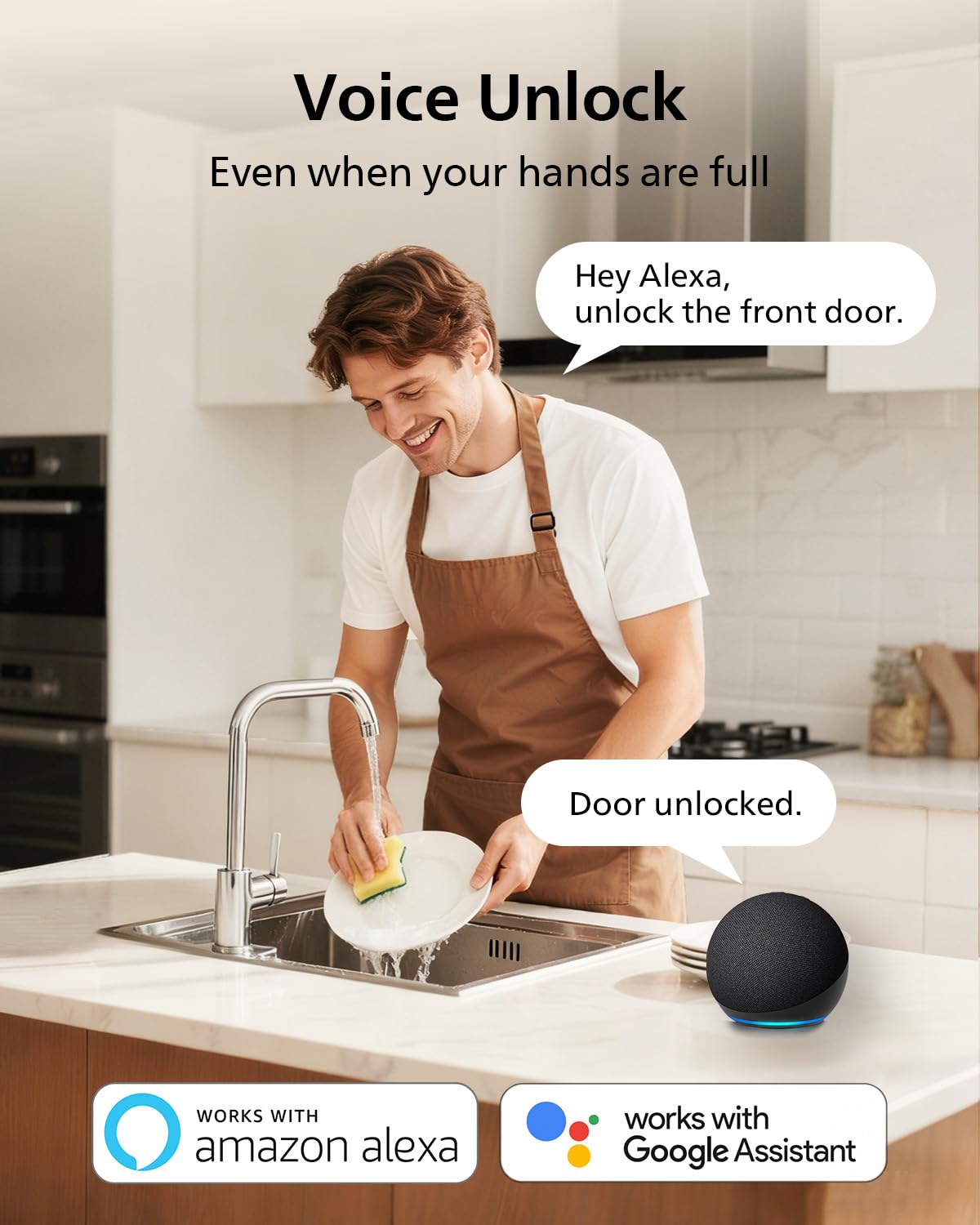 Philips smart lock with Alexa Google compatibility for hands-free unlock.