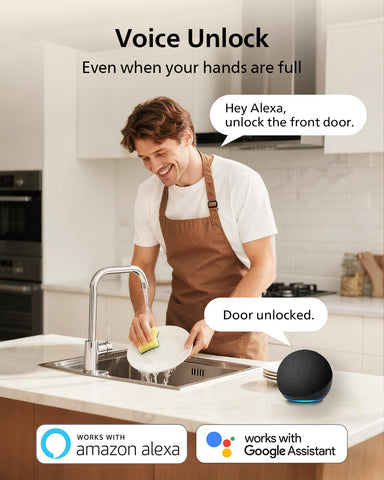 Philips smart lock with Alexa Google compatibility for hands-free unlock.