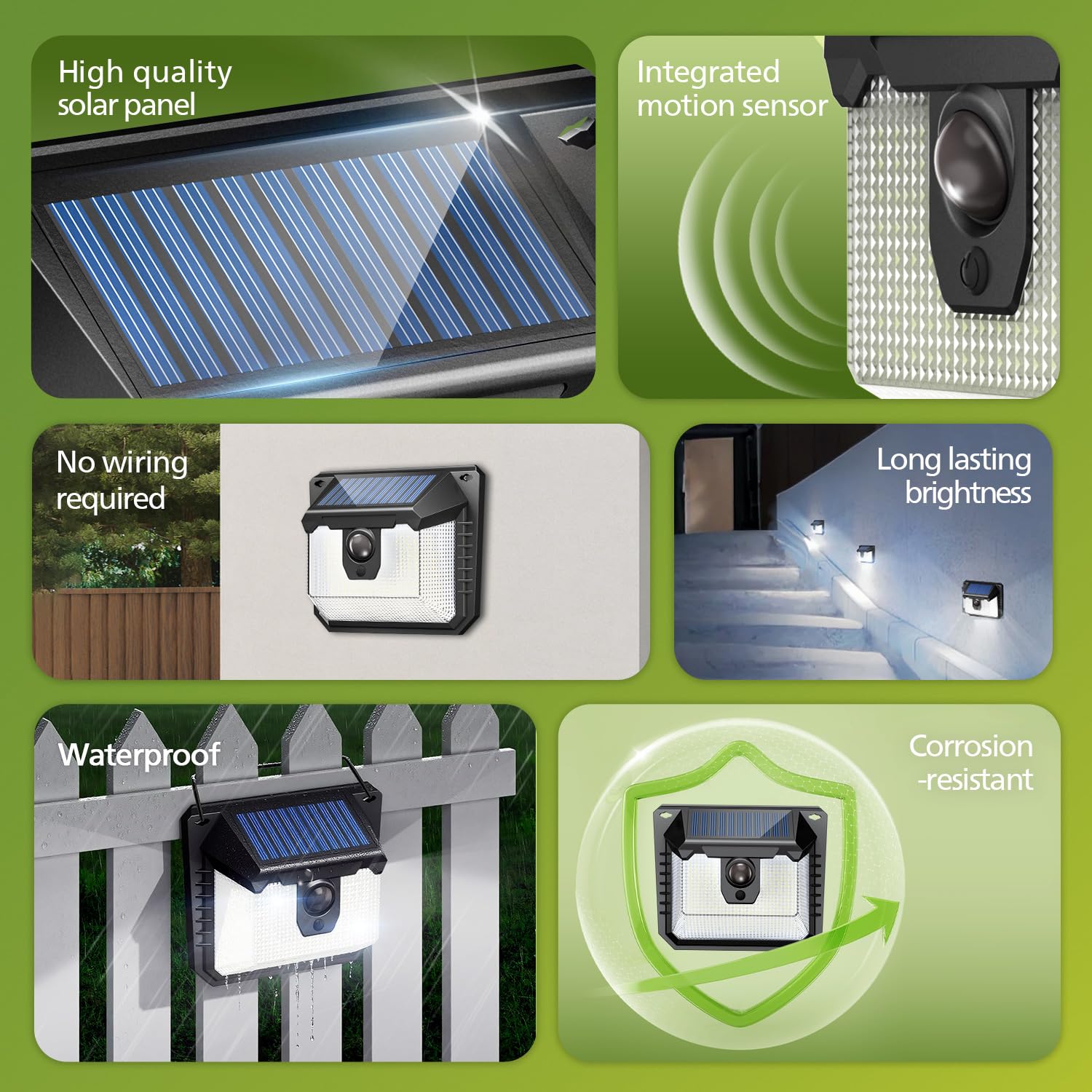 Motion sensor detection range up to 9 meters shown outdoors