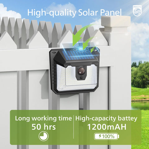 Yard and garden illumination by Philips solar light at dusk