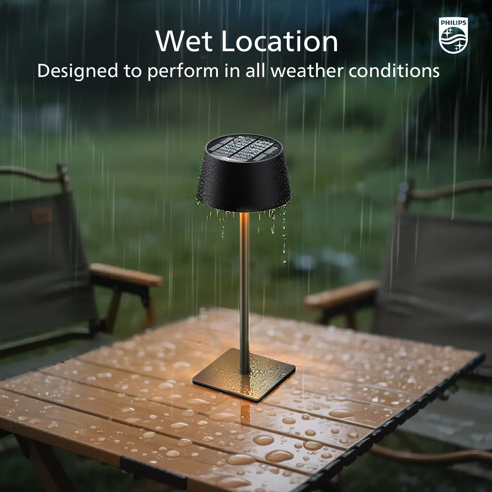 Philips lamp solar charging powers lighting without cables outdoors