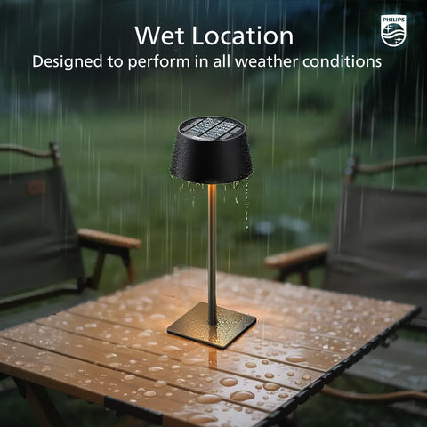 Philips lamp solar charging powers lighting without cables outdoors