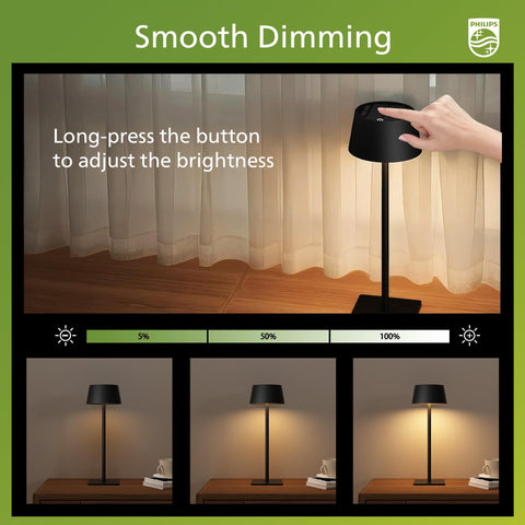 Philips Solar Outdoor Table Lamp touch control dial with smooth dimming