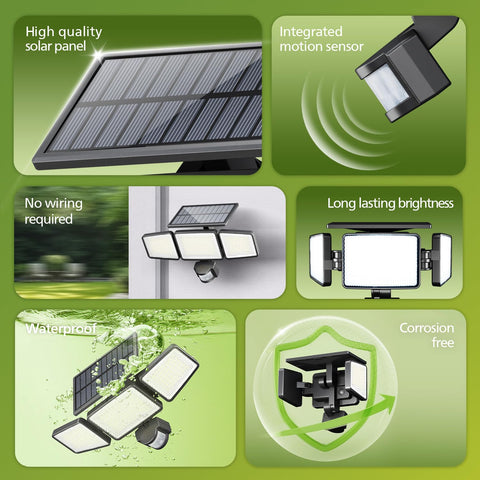 Philips solar security light with three adjustable heads for flexible illumination.