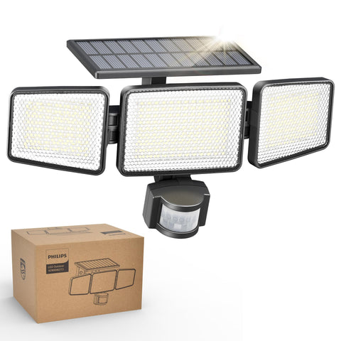 Philips solar security light front view featuring 302 LEDs for wide-area coverage.
