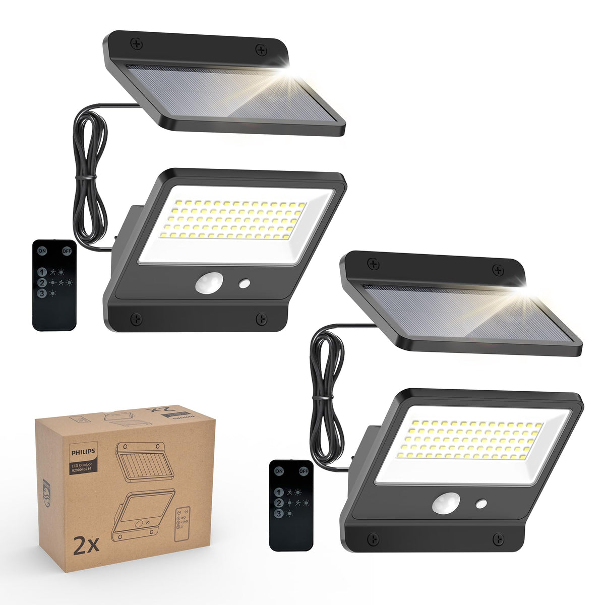 Philips Solar Security Light front view shows bright 6500K daylight flood for outdoor visibility.