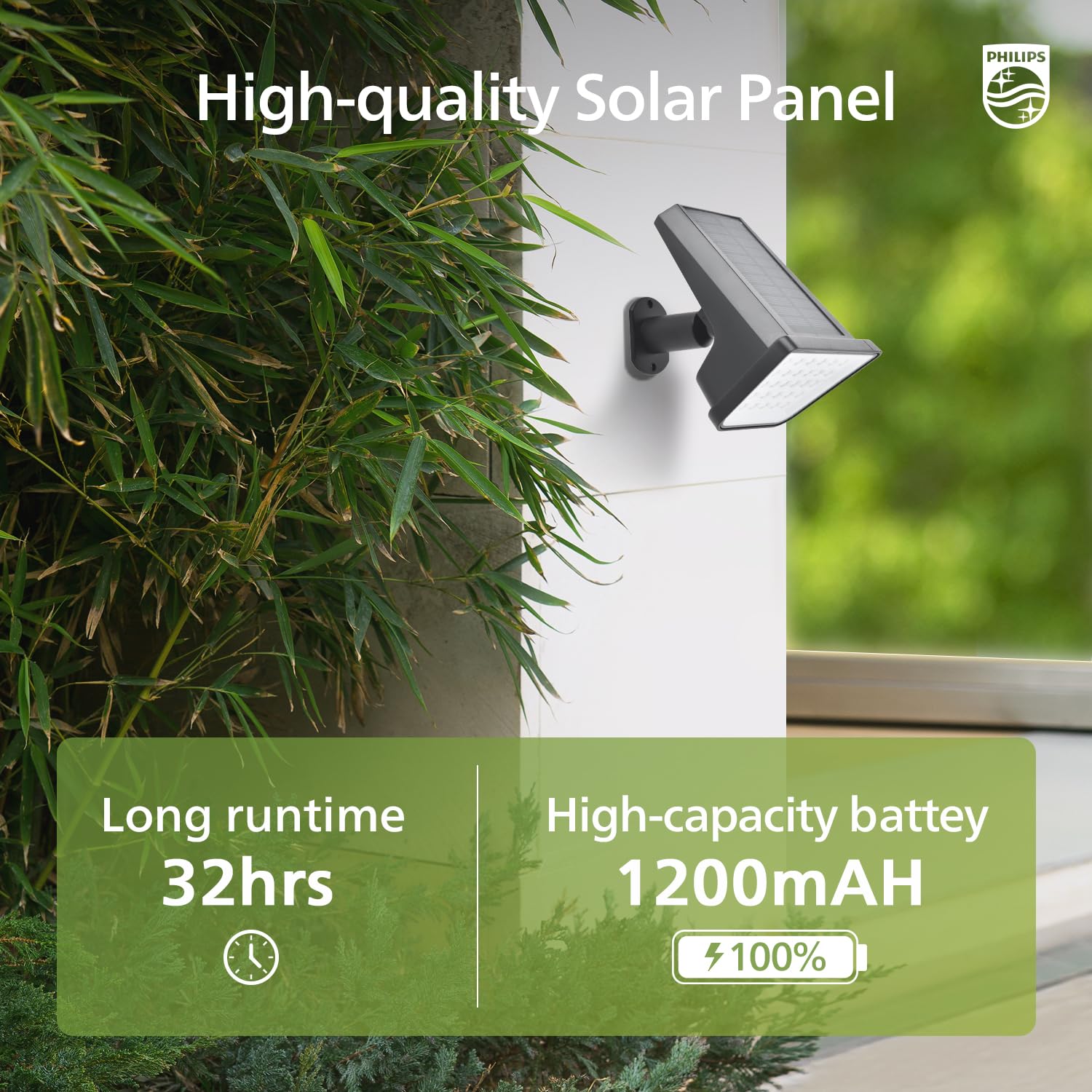 Wall-mount option from Philips solar spot light provides flexible, wiring-free outdoor lighting.