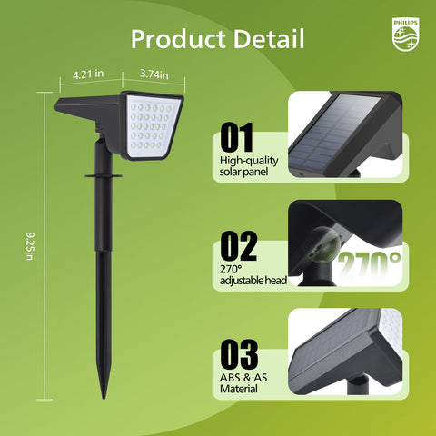 Philips solar spot light garden installation highlights flexible placement.
