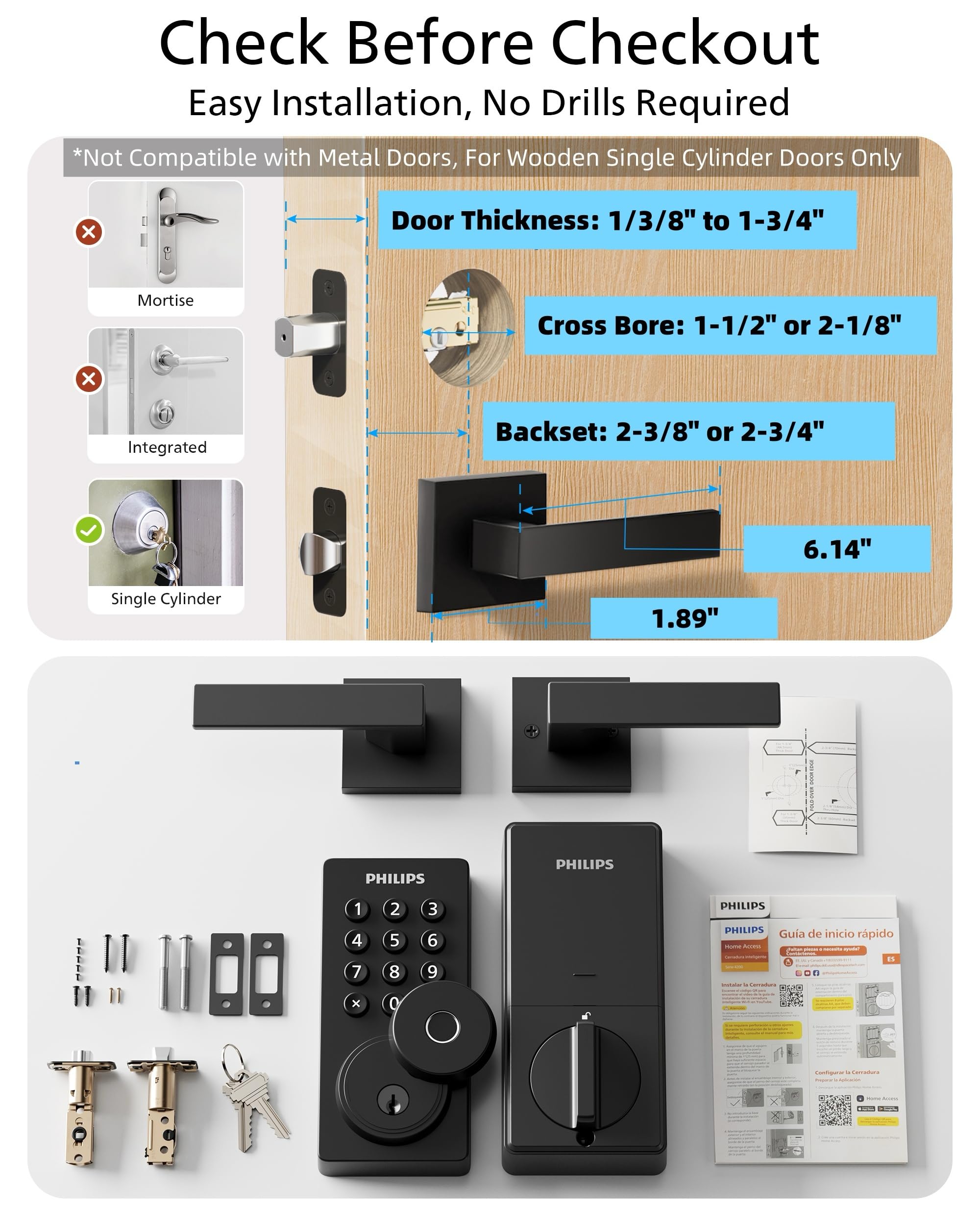 Philips WiFi keypad door lock easy installation on most doors