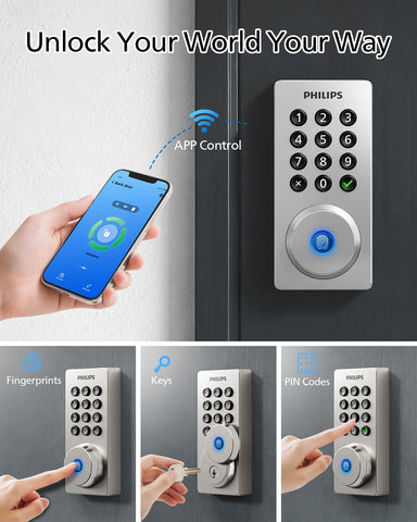 Philips Wi-Fi Door Lock with passcode entry enables shared, convenient access.