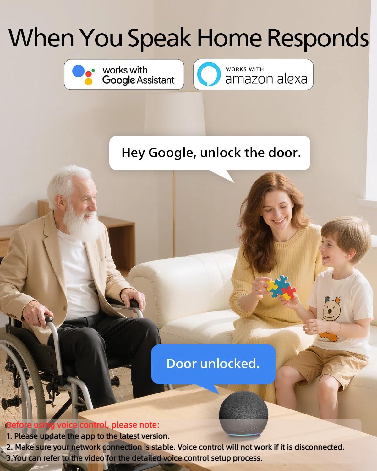 Philips Wi‑Fi lock voice control with Alexa/Google enables hands-free entry.